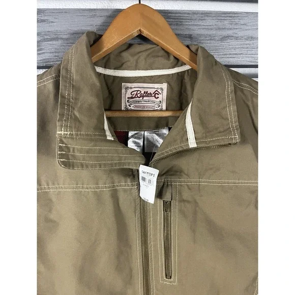 Rafter C Vest Mens M Beige Canvas Zip Up Western Buffalo Plaid Lined NEW NWT - Picture 3 of 9